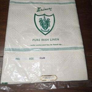 Vintage Erinore Pure Irish Linen Tablecloth 52X68 Floral Ireland MCM Dining